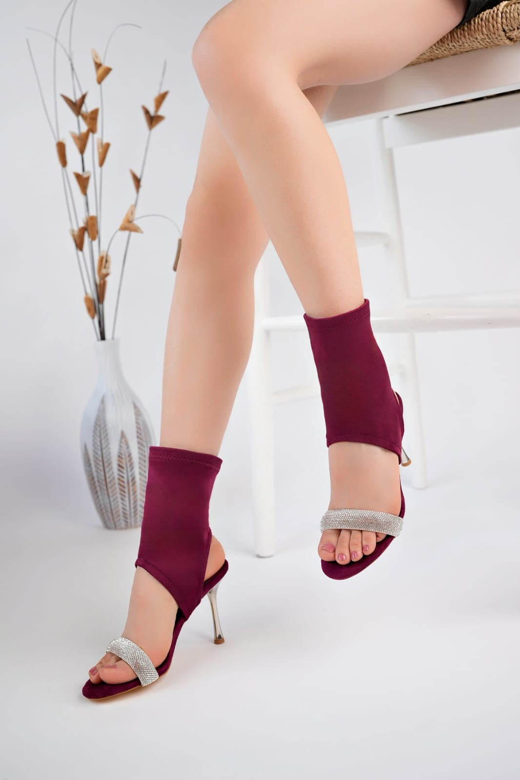 Women's Burgundy Suede Booties heel - STREETMODE ™