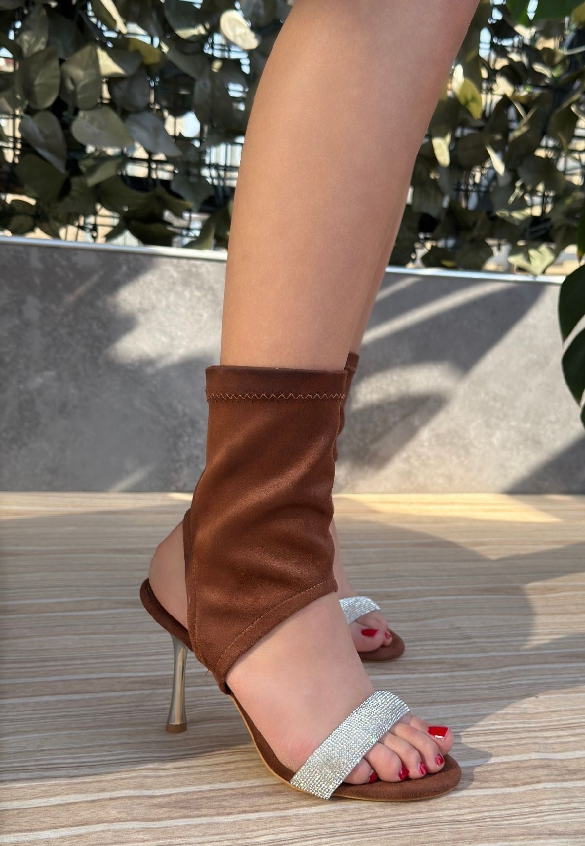women Brown Suede Bootie heel - STREETMODE ™