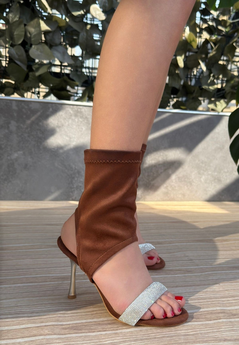women Brown Suede Bootie heel - STREETMODE ™