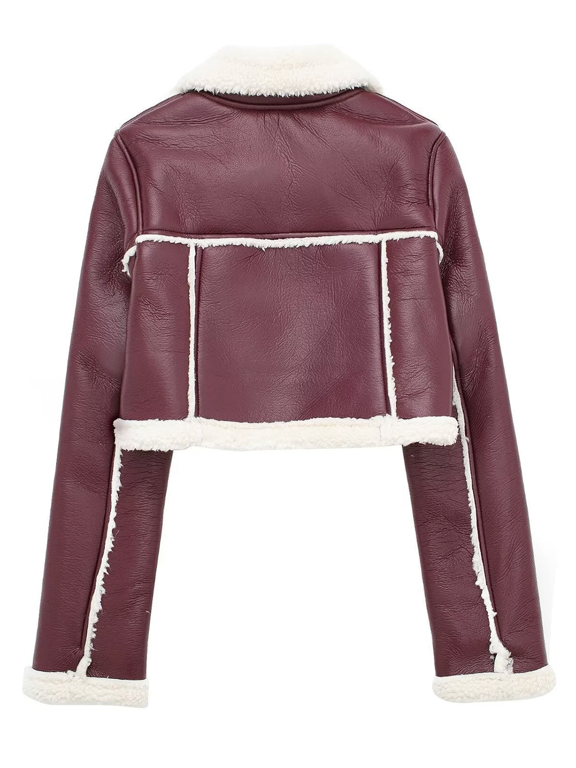 Collared Neck Long Sleeve Plush Cropped Women Jacket - STREETMODE ™