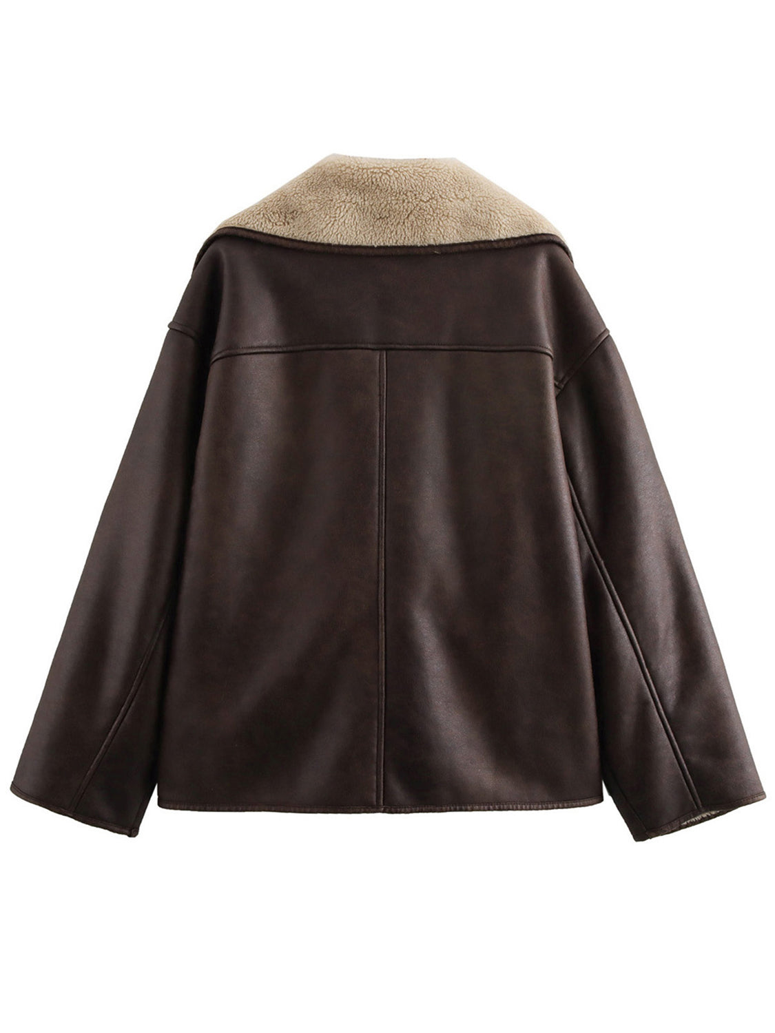 Collared Neck Long Sleeve Plush Women Jacket - STREETMODE ™