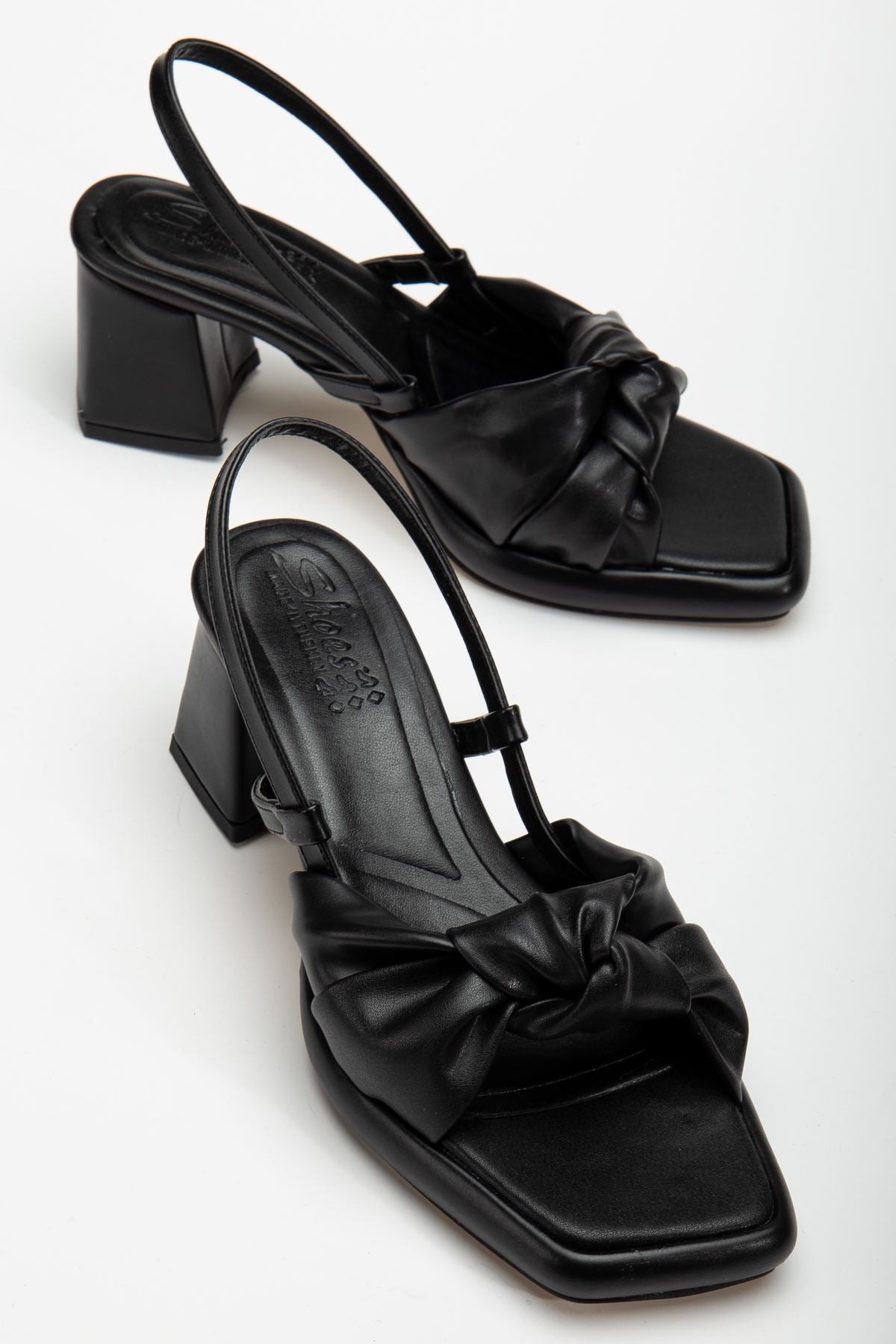 Women's Black Leather Platform Open Toe Chunky Heel Shoes - STREETMODE ™