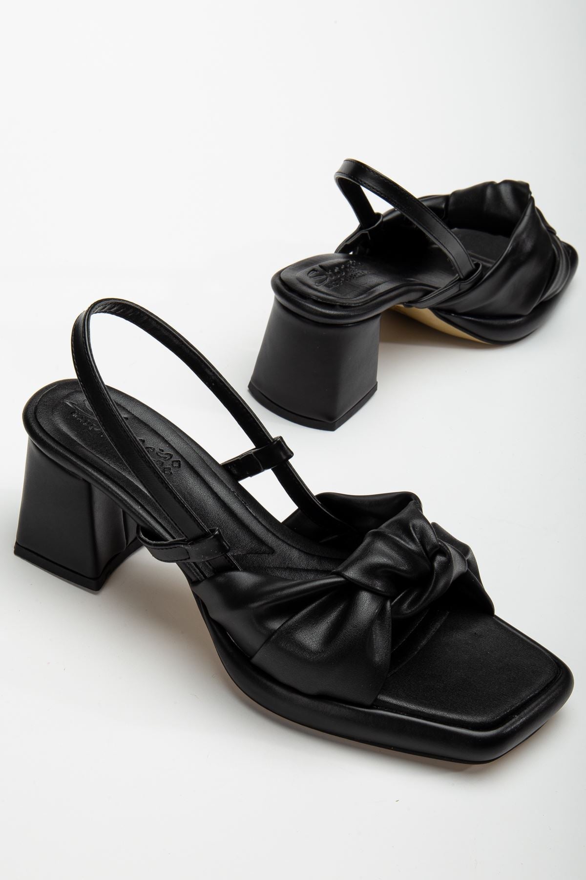 Women's Black Leather Platform Open Toe Chunky Heel Shoes - STREETMODE ™
