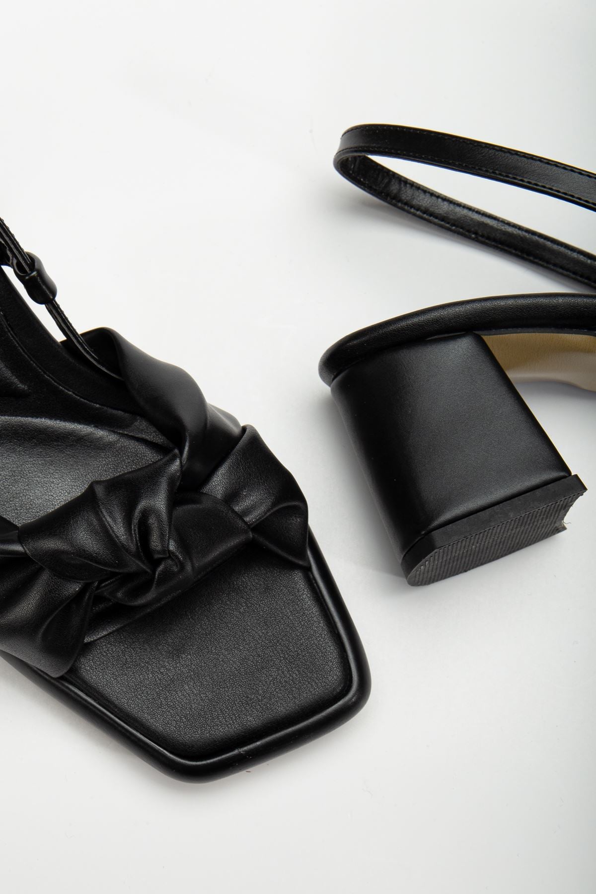 Women's Black Leather Platform Open Toe Chunky Heel Shoes - STREETMODE ™