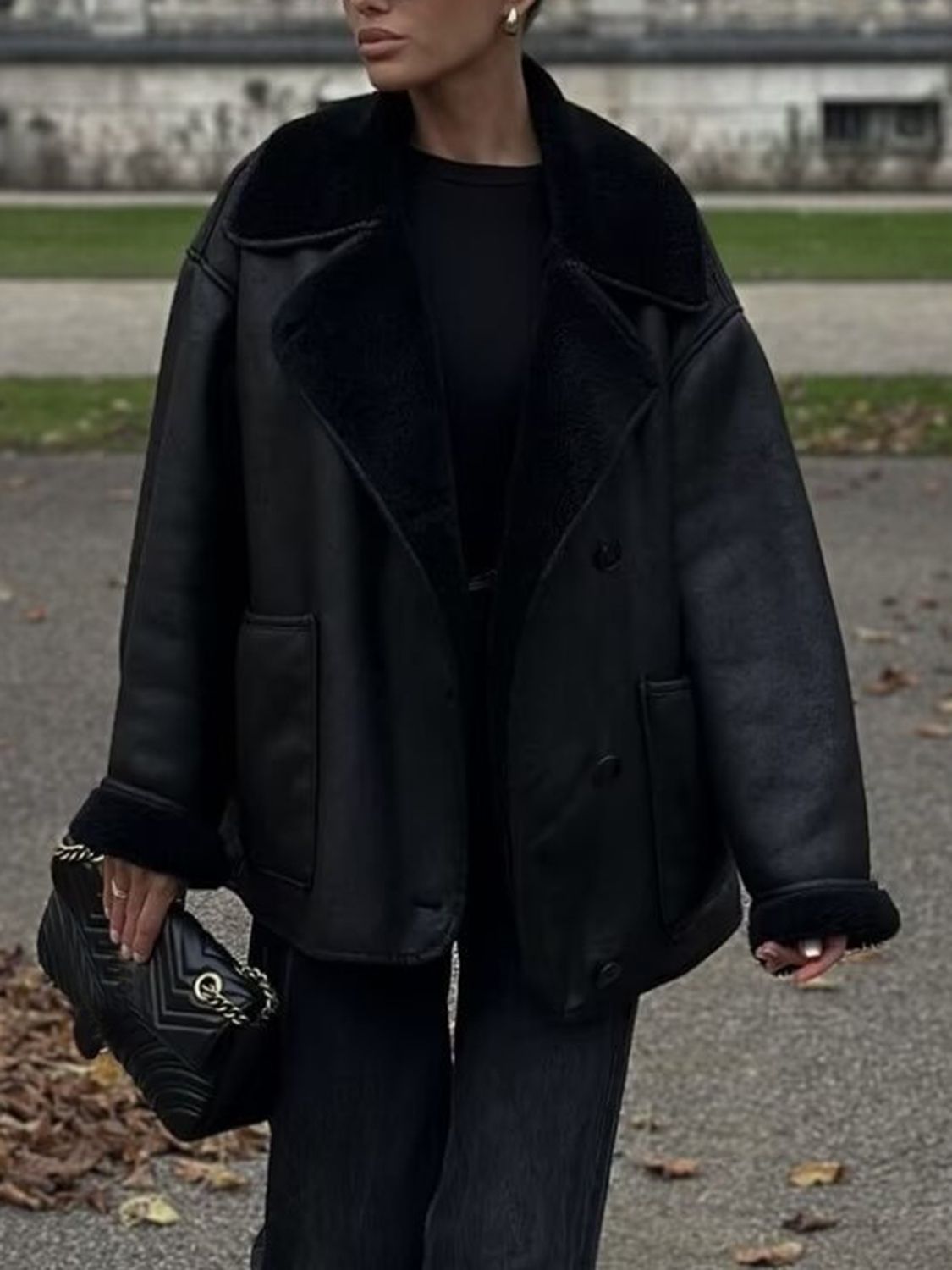 Collared Neck Long Sleeve Plush Women Jacket - STREETMODE ™