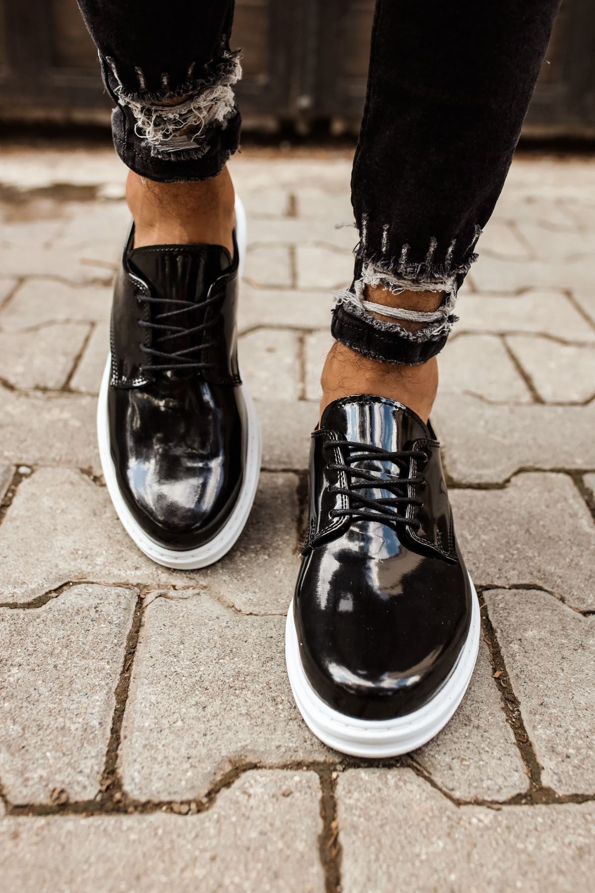 CH003 Men's Black-White Sole Patent Leather Casual Classic Shoes - STREETMODE ™