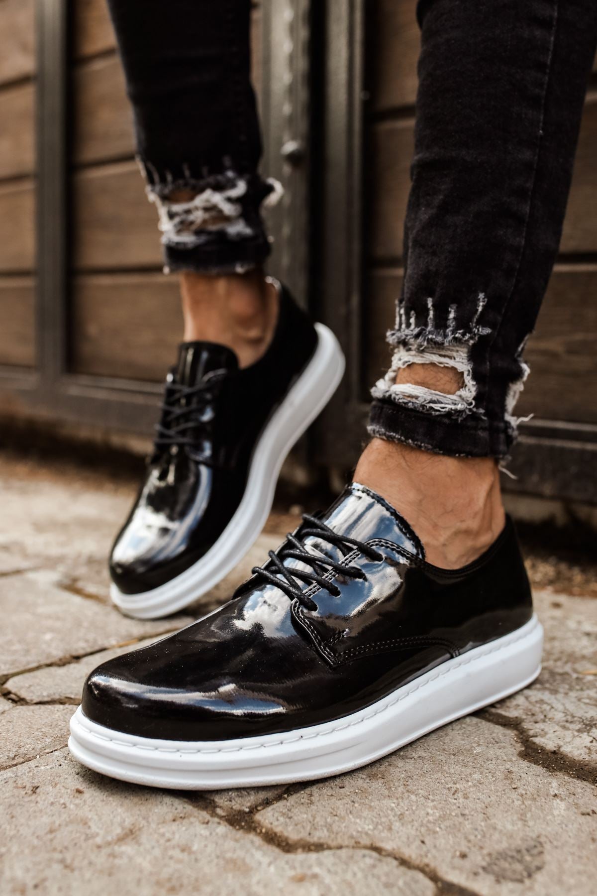 CH003 Men's Black-White Sole Patent Leather Casual Classic Shoes - STREETMODE ™