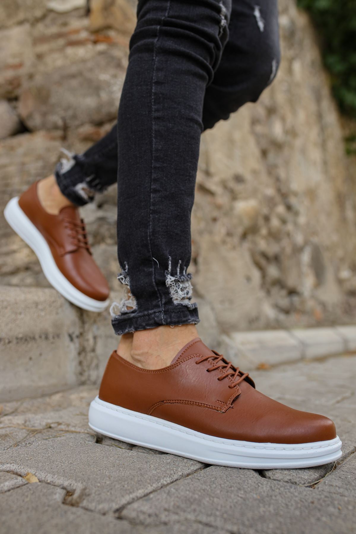 CH003 Men's Brown-White Sole Matte Leather Casual Classic Sneaker Shoes - STREETMODE ™