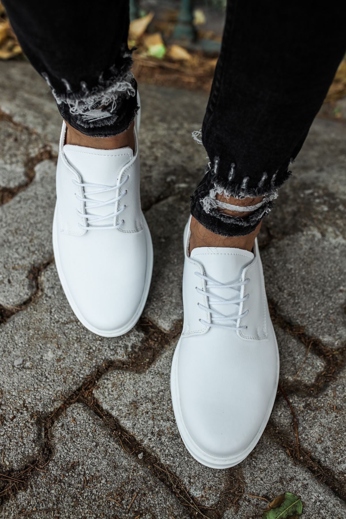CH003 Men's Full White Matte Leather Casual Classic Sneaker Shoes - STREETMODE ™