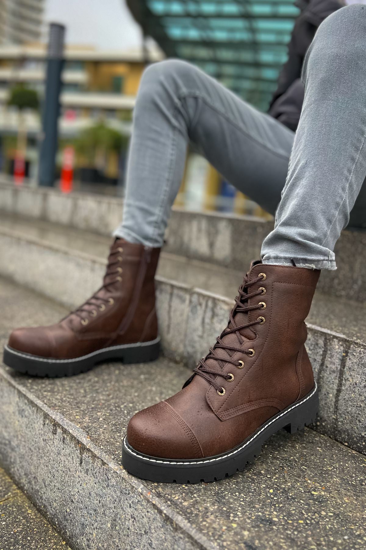 CH009 Men's Leather Dark Brown-Black Sole Casual Winter Boots - STREETMODE ™