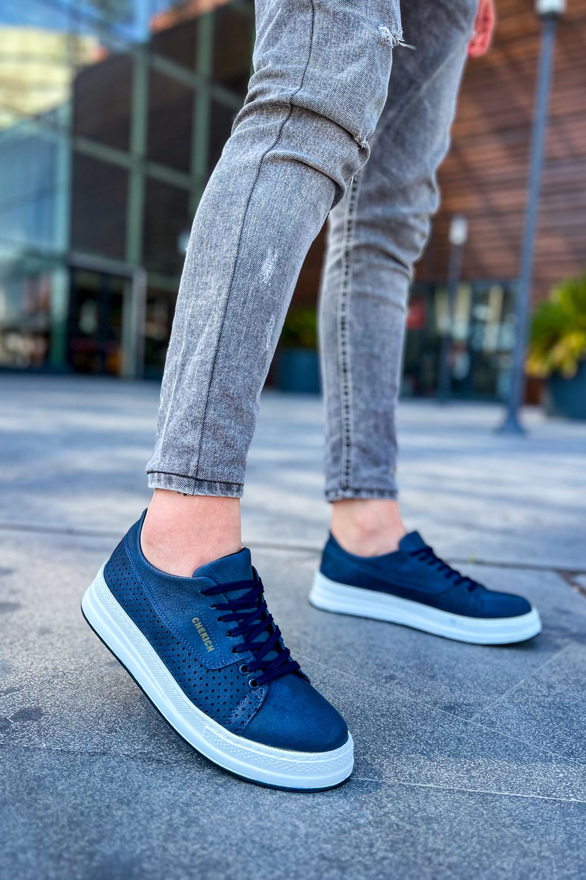 CH043 Men's Unisex Navy Blue-White Sole Casual Shoes - STREETMODE ™