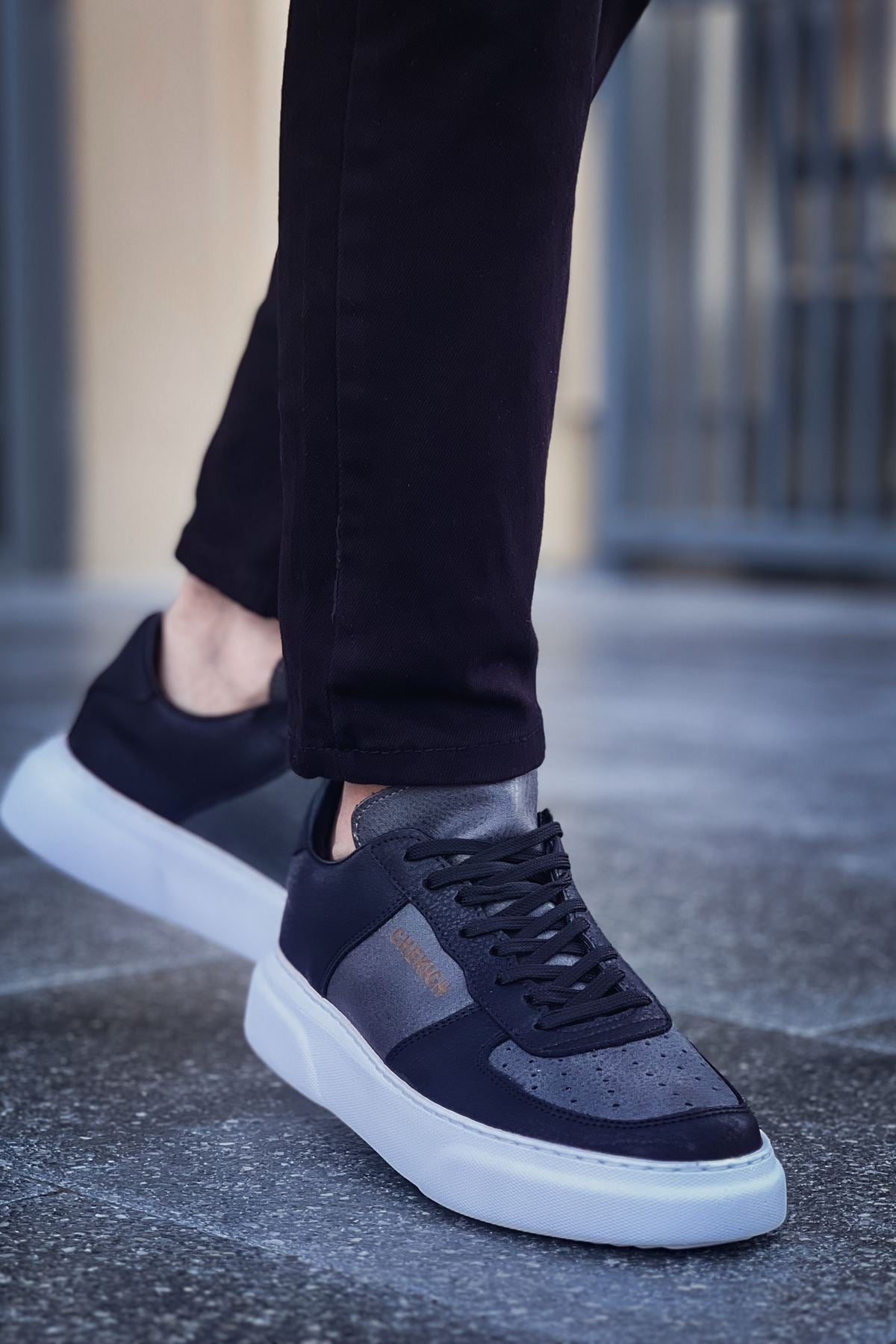 CH087 Men's Black-Grey (White Sole) Lace-up Casual Sneaker Sports Shoes - STREETMODE ™