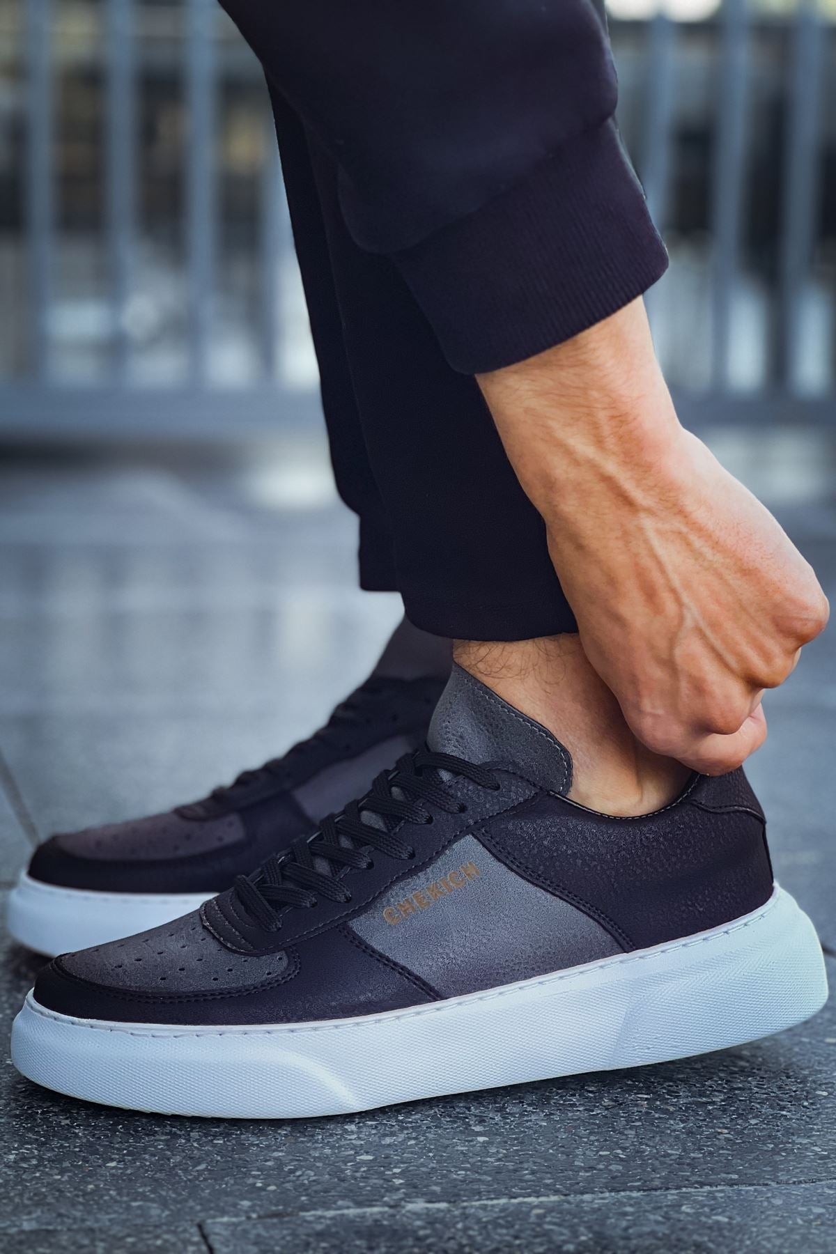 CH087 Men's Black-Grey (White Sole) Lace-up Casual Sneaker Sports Shoes - STREETMODE ™