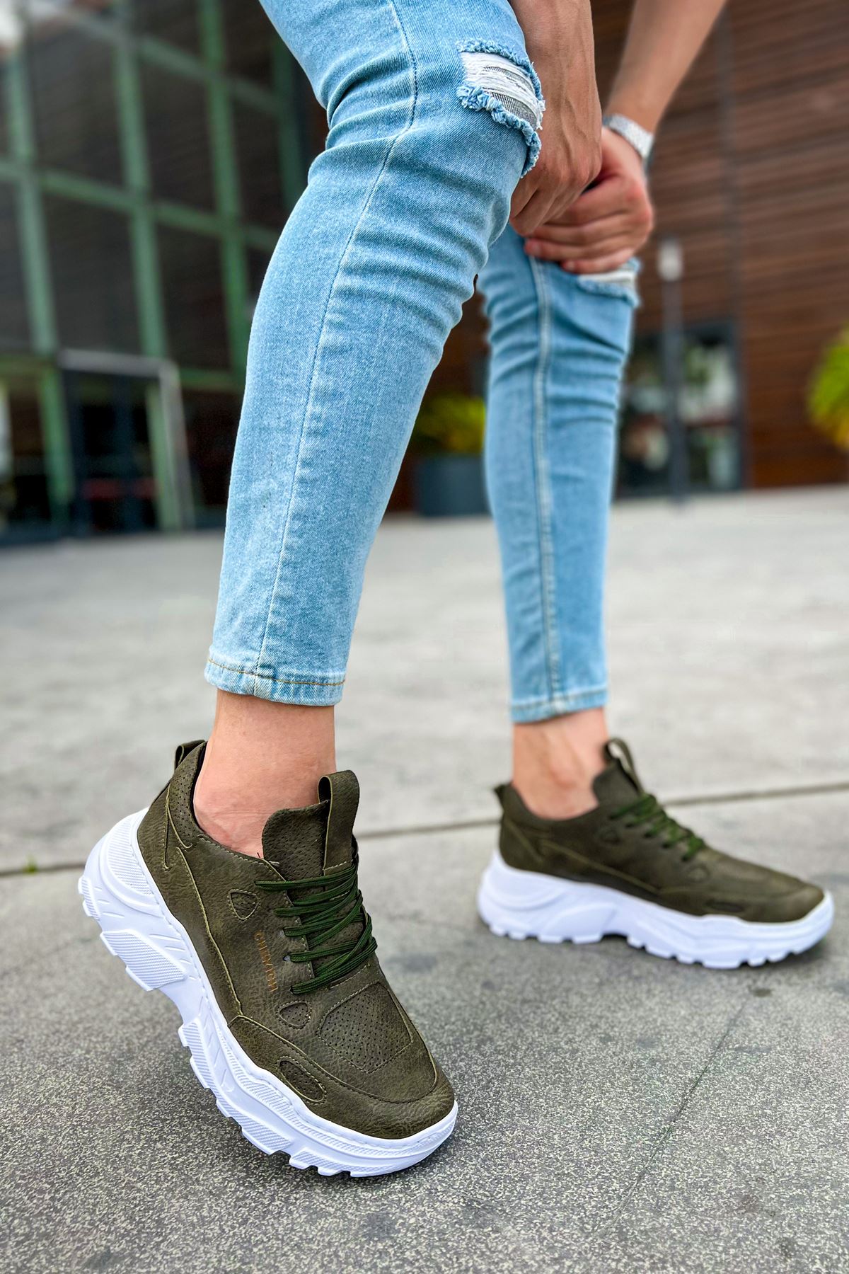 CH089 Men's Khaki (White Sole) Casual Sneaker Sports Shoes - STREETMODE ™