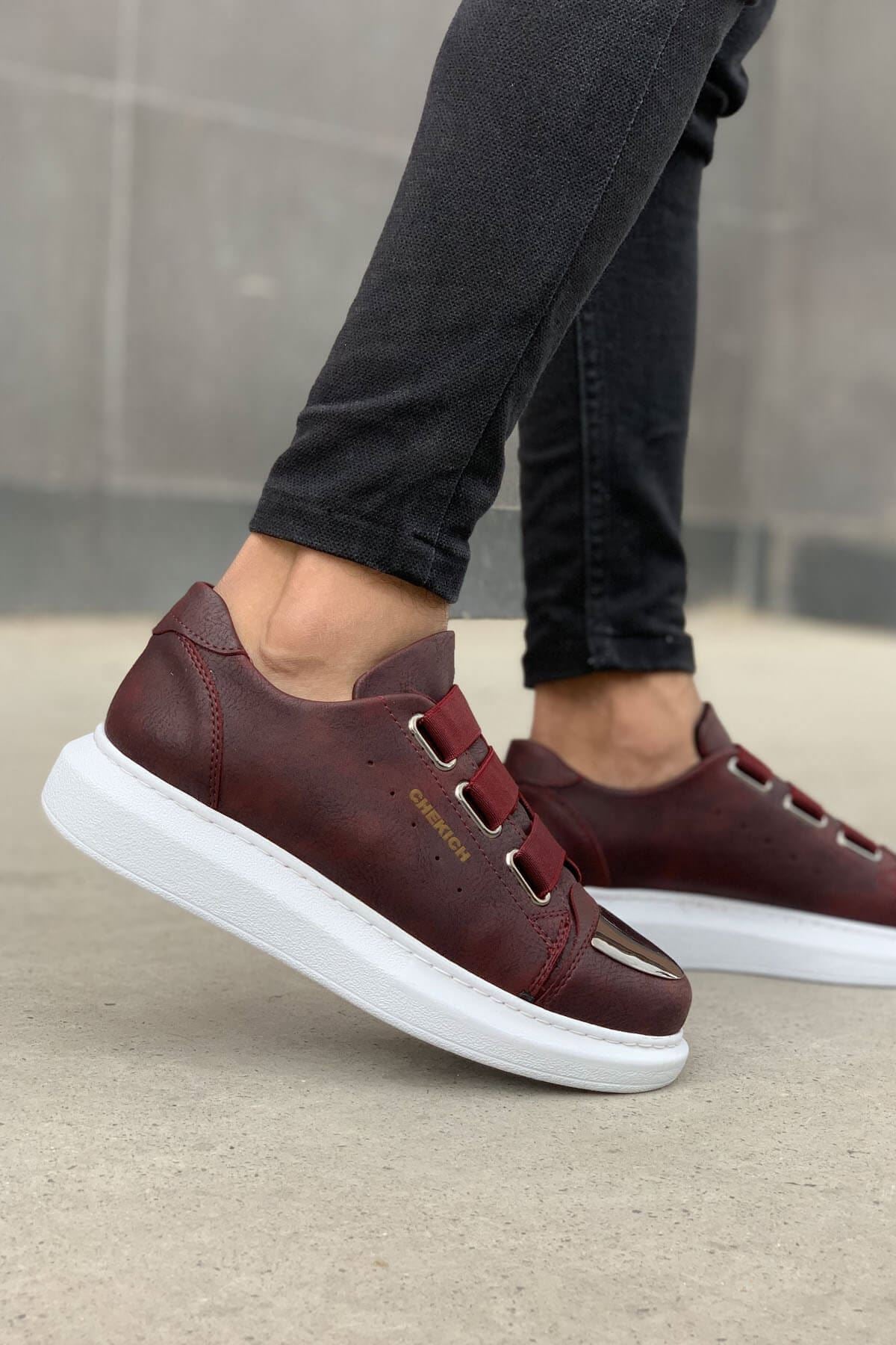 CH251 Men's Unisex Burgundy-New Trend Shiny Accessory Casual Sneaker Sports Shoes - STREETMODE ™