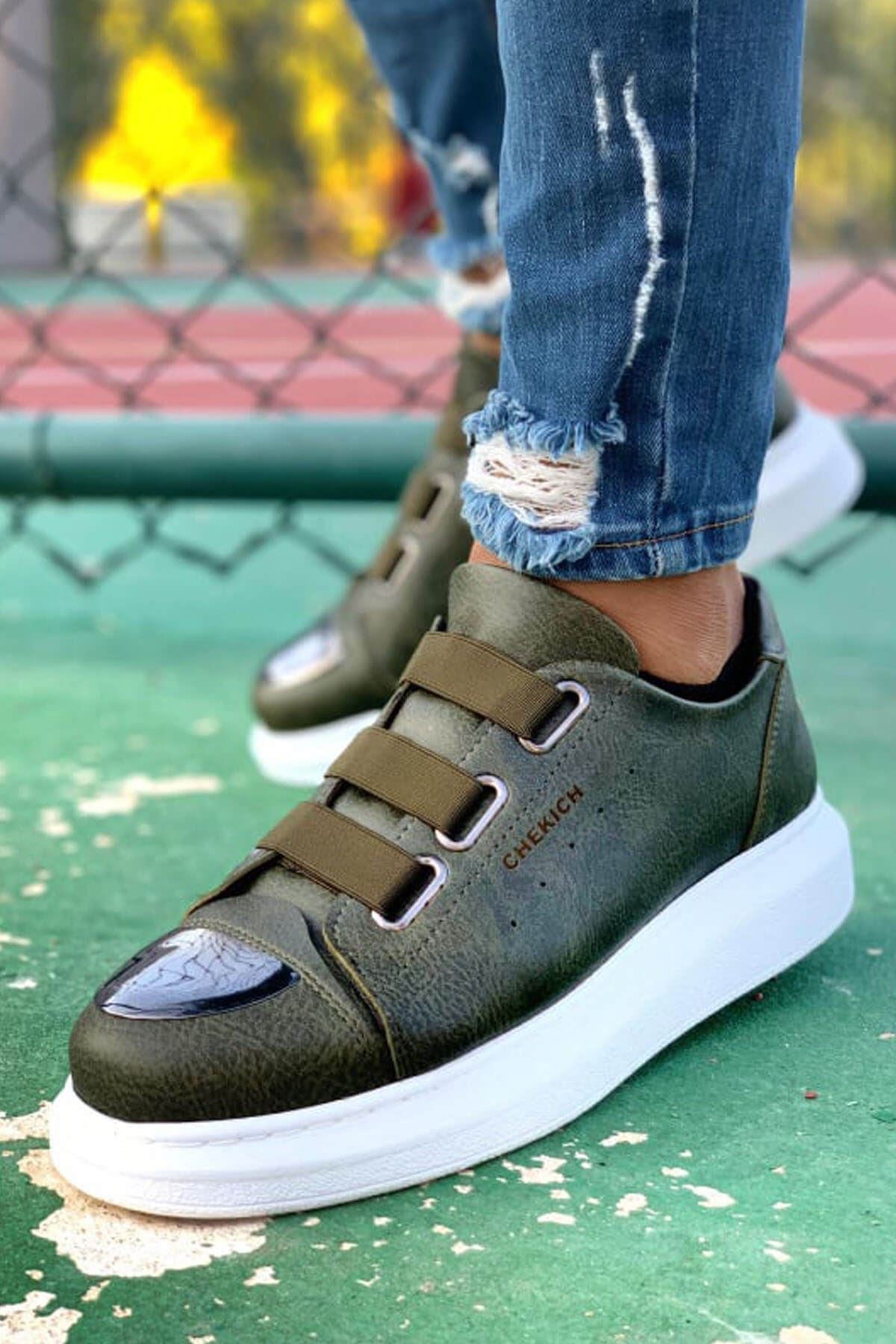 CH251 Men's Unisex Khaki-New Trend Shiny Accessory Casual Sneaker Sports Shoes - STREETMODE ™