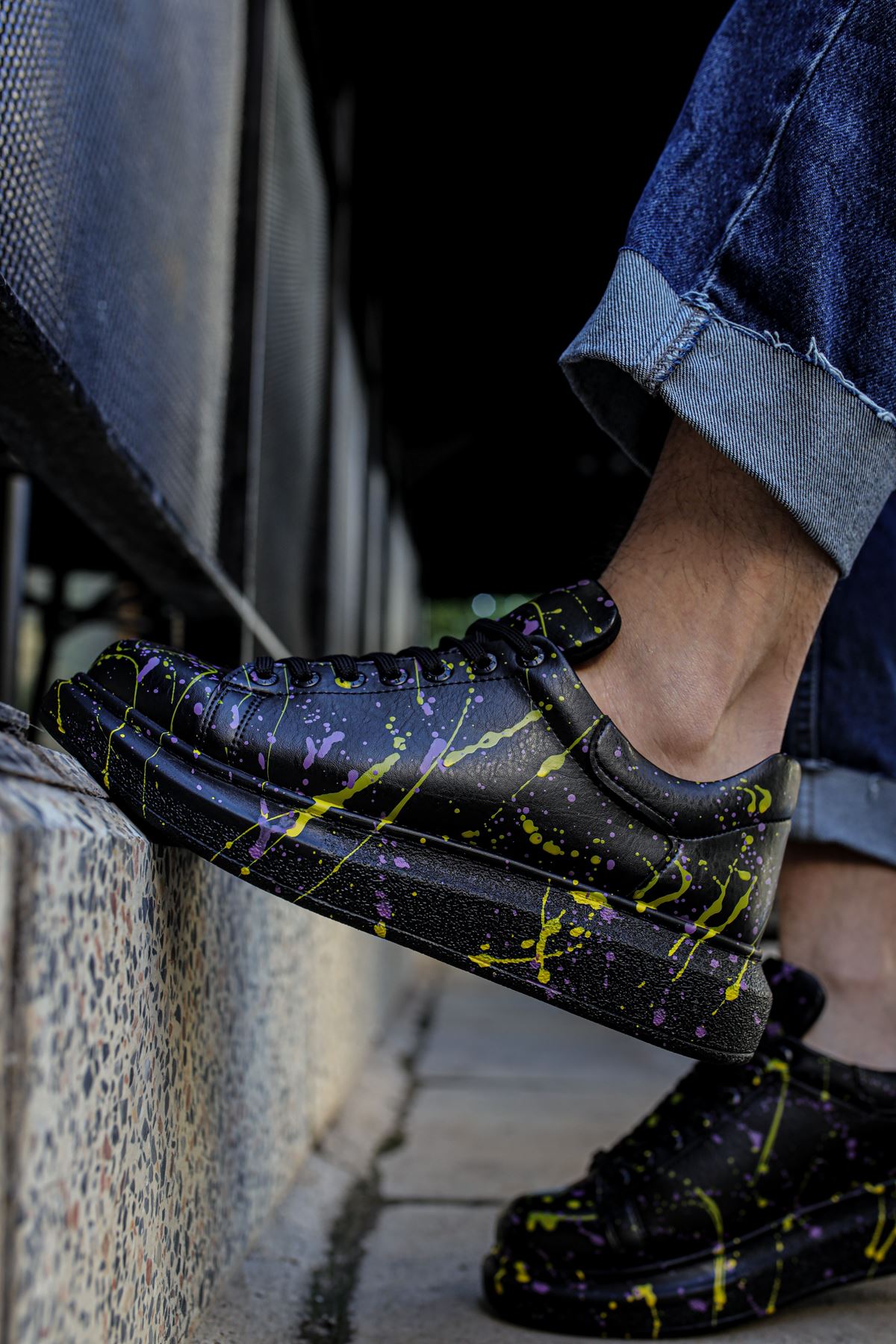 CH254 Men's Unisex Black-Yellow-Purple Casual Sneaker Sports Shoes - STREETMODE ™