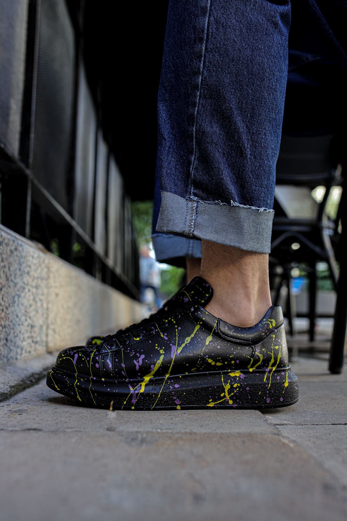 CH254 Men's Unisex Black-Yellow-Purple Casual Sneaker Sports Shoes - STREETMODE ™