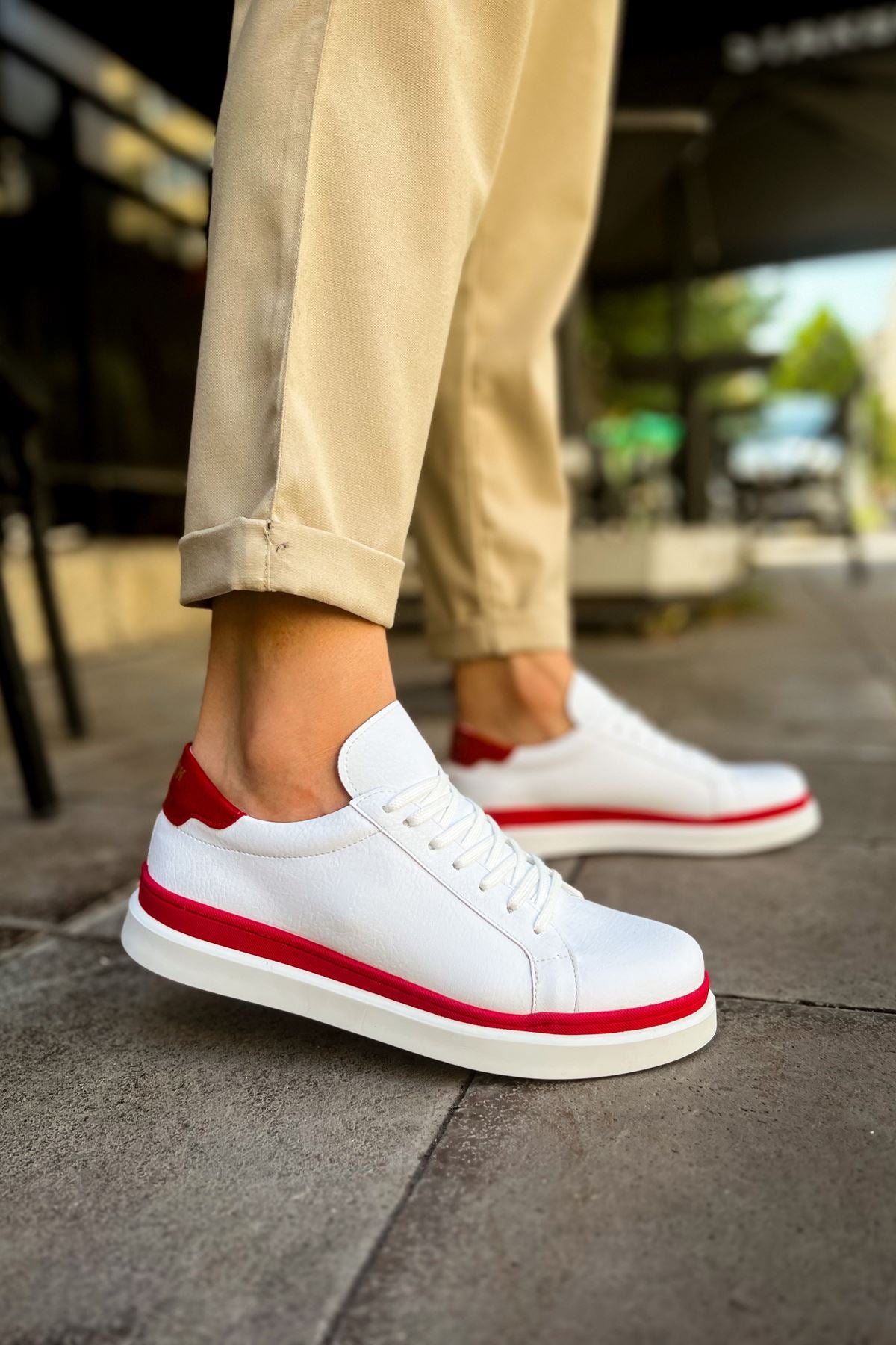 CH979 Santoni GBT Sport Men's Sneakers Shoes WHITE/RED - STREETMODE ™