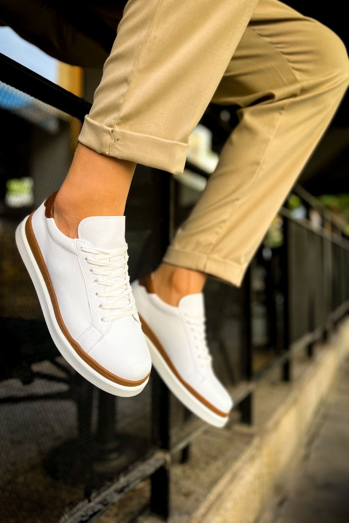 CH979 Santoni GBT Sport Men's Sneakers Shoes WHITE/TAGAN - STREETMODE ™