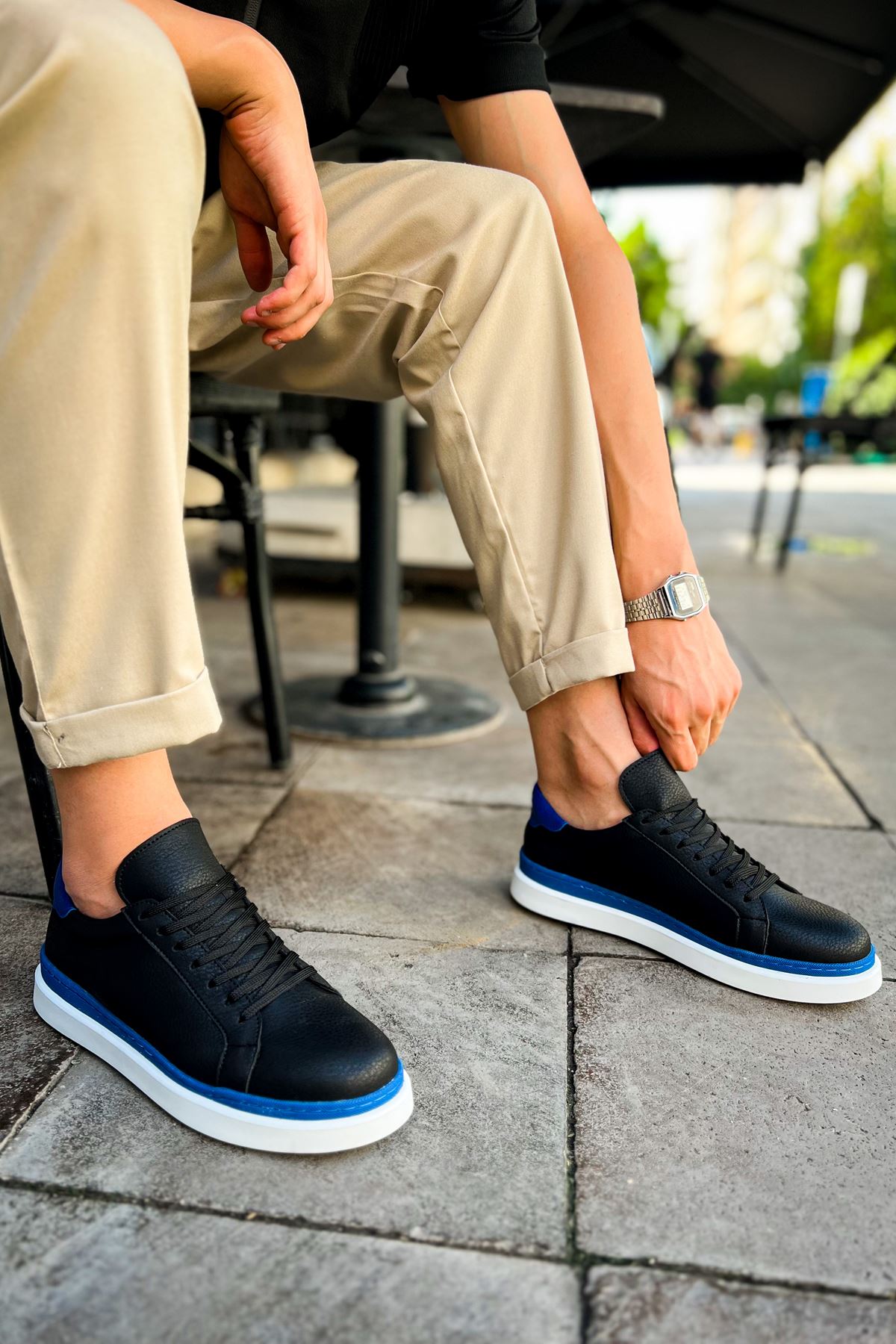 CH979 Santoni GBT Sport Men's Sneakers Shoes BLACK/BLUE - STREETMODE ™