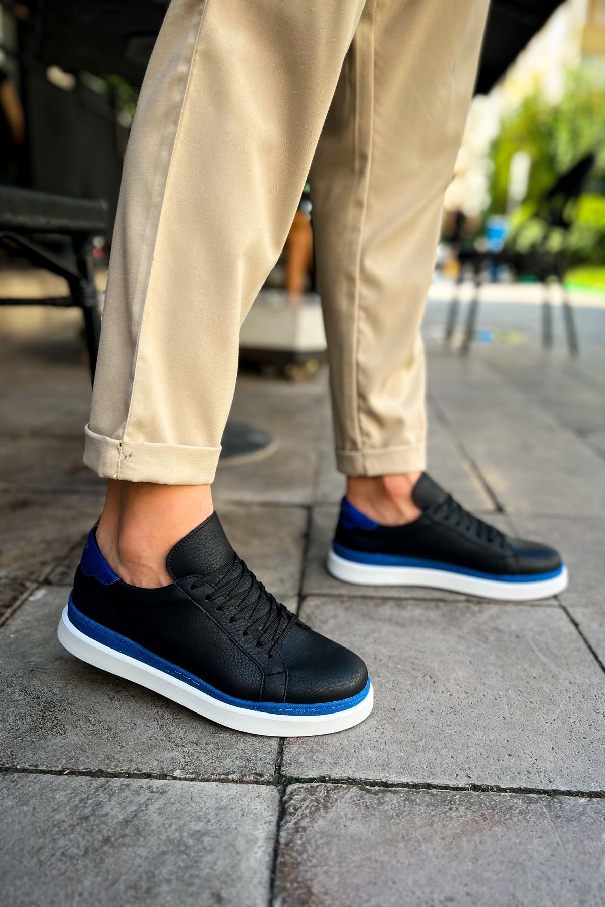 CH979 Santoni GBT Sport Men's Sneakers Shoes BLACK/BLUE - STREETMODE ™
