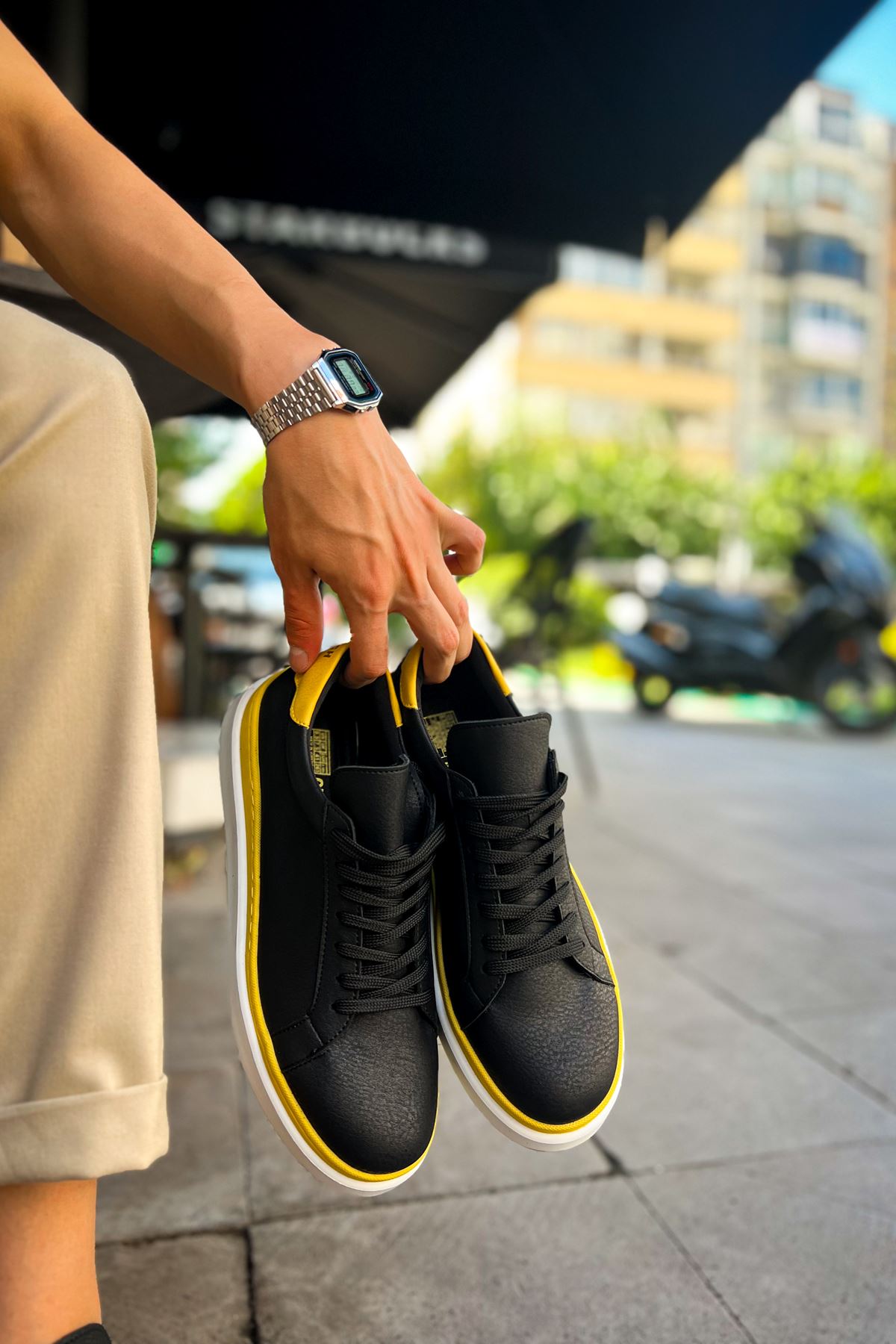 CH979 Santoni GBT Sport Men's Sneakers Shoes BLACK/YELLOW - STREETMODE ™