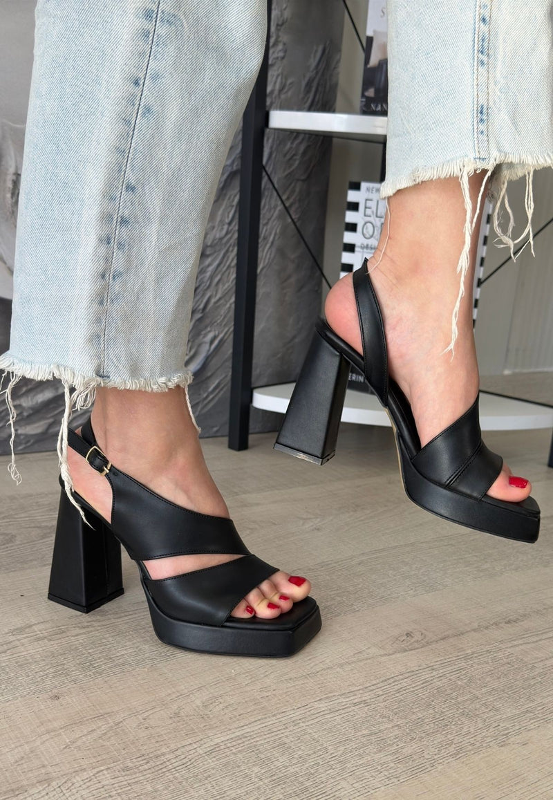 Women's Black Leather High Heel Shoes - STREETMODE ™