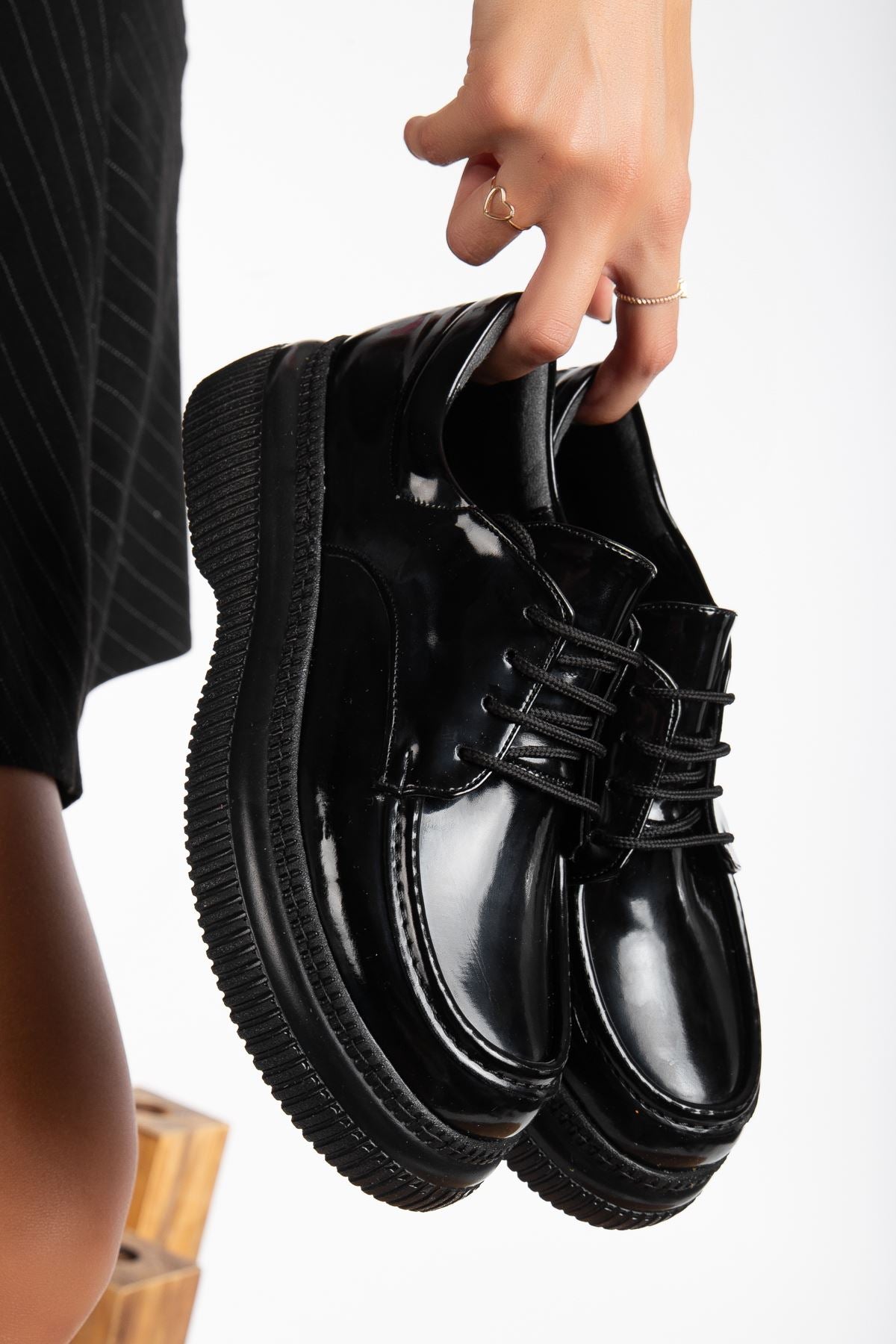 Women's Black Patent Leather Casual Orthopedic Sole Oxford Shoes