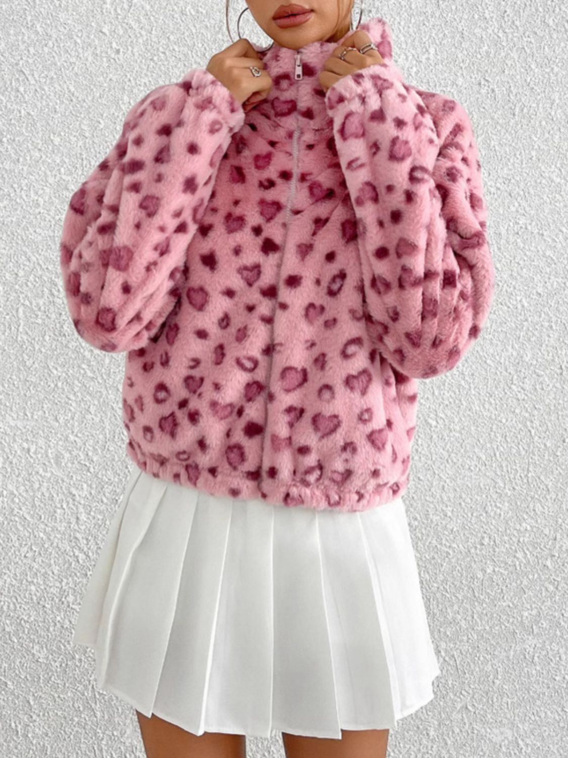 Leopard Zip Up Long Sleeve Furry Women Jacket - STREETMODE ™