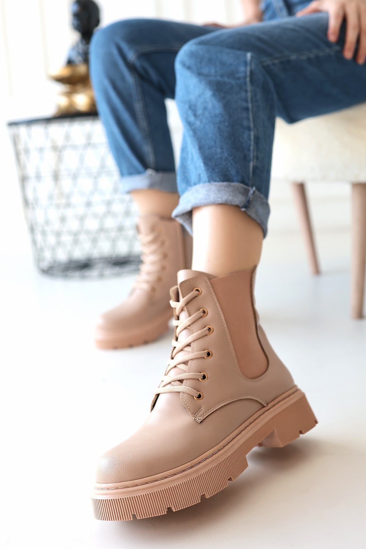 Women's Nude Skin Lace-Up Boots - STREETMODE ™