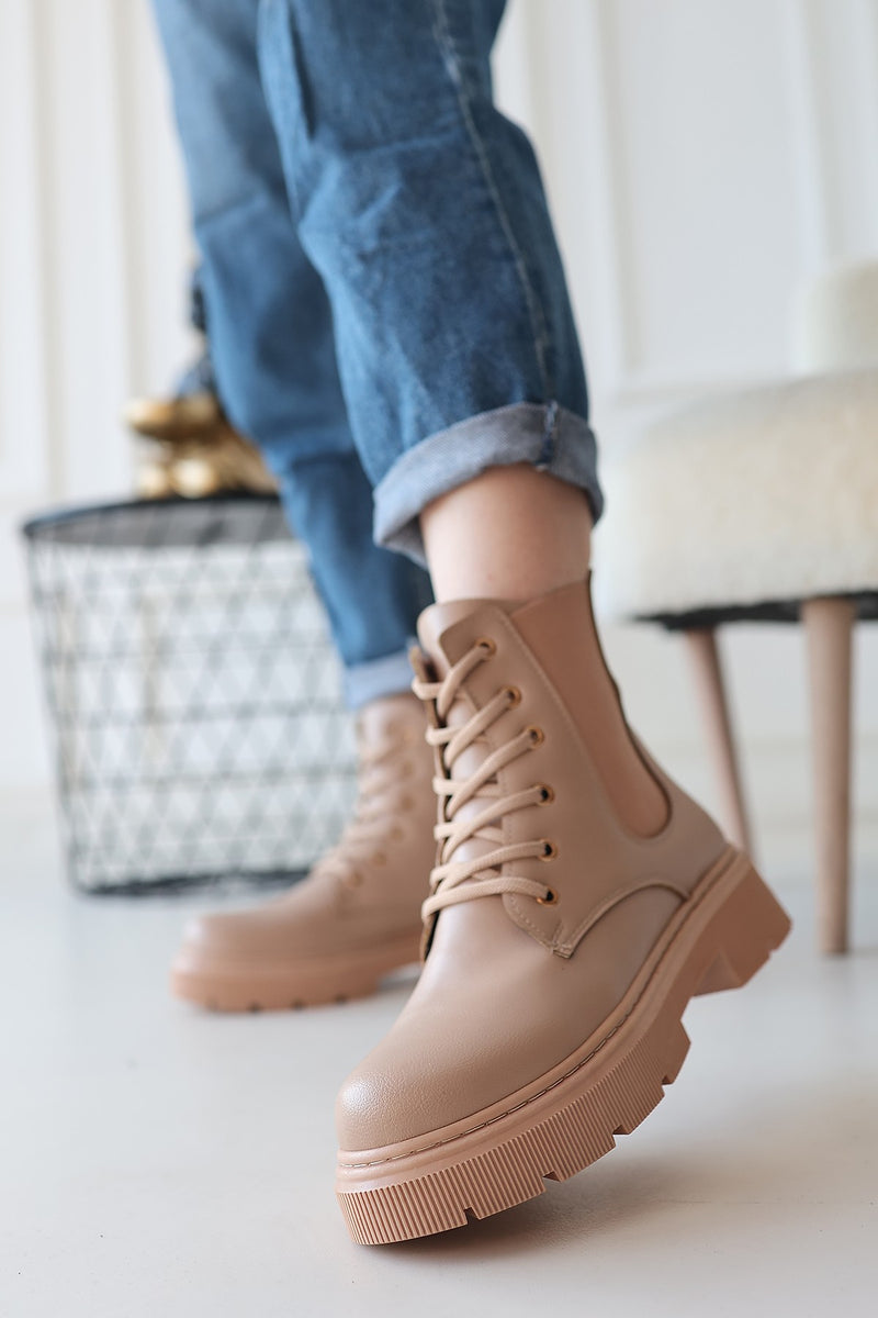 Women's Nude Skin Lace-Up Boots - STREETMODE ™