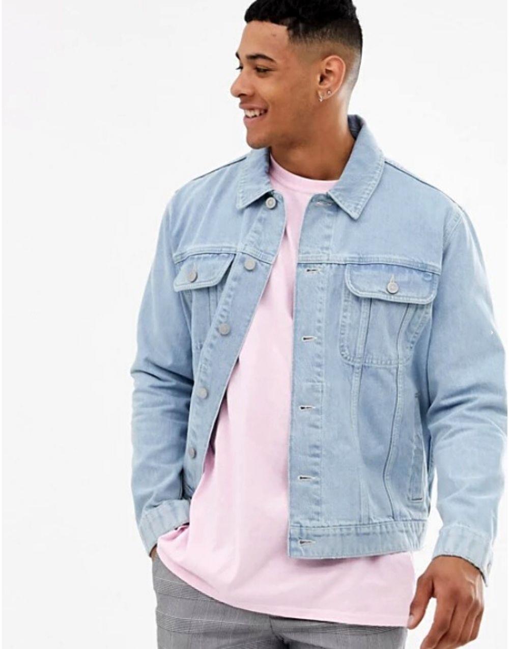 Design Regular Men's Denim Jacket Plain Wash Blue - STREETMODE ™