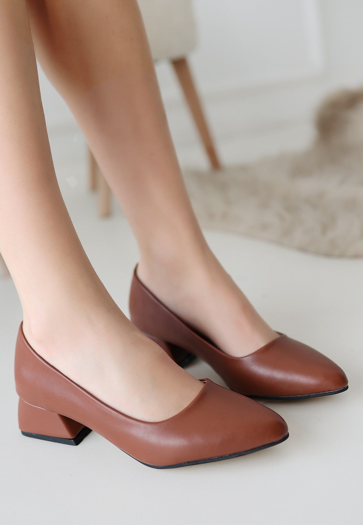 Women's Tan Leather High Heel Shoes - STREETMODE ™