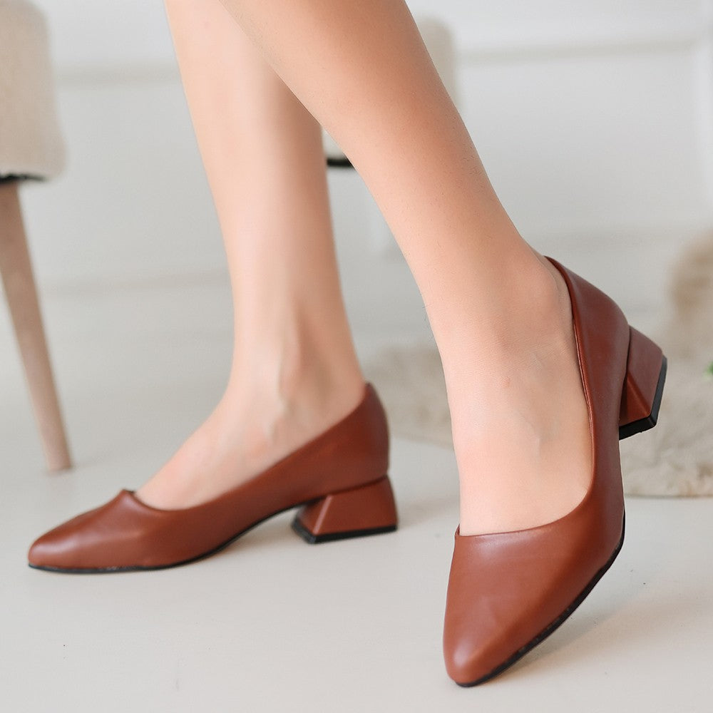 Women's Tan Leather High Heel Shoes - STREETMODE ™
