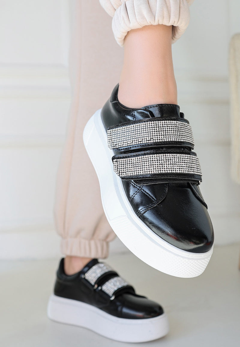 Women's Black Patent Leather Sneakers - STREETMODE ™