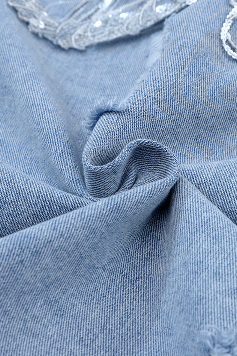 Sequin Fringe Trim Distressed Button Up Women Denim Jacket - STREETMODE ™