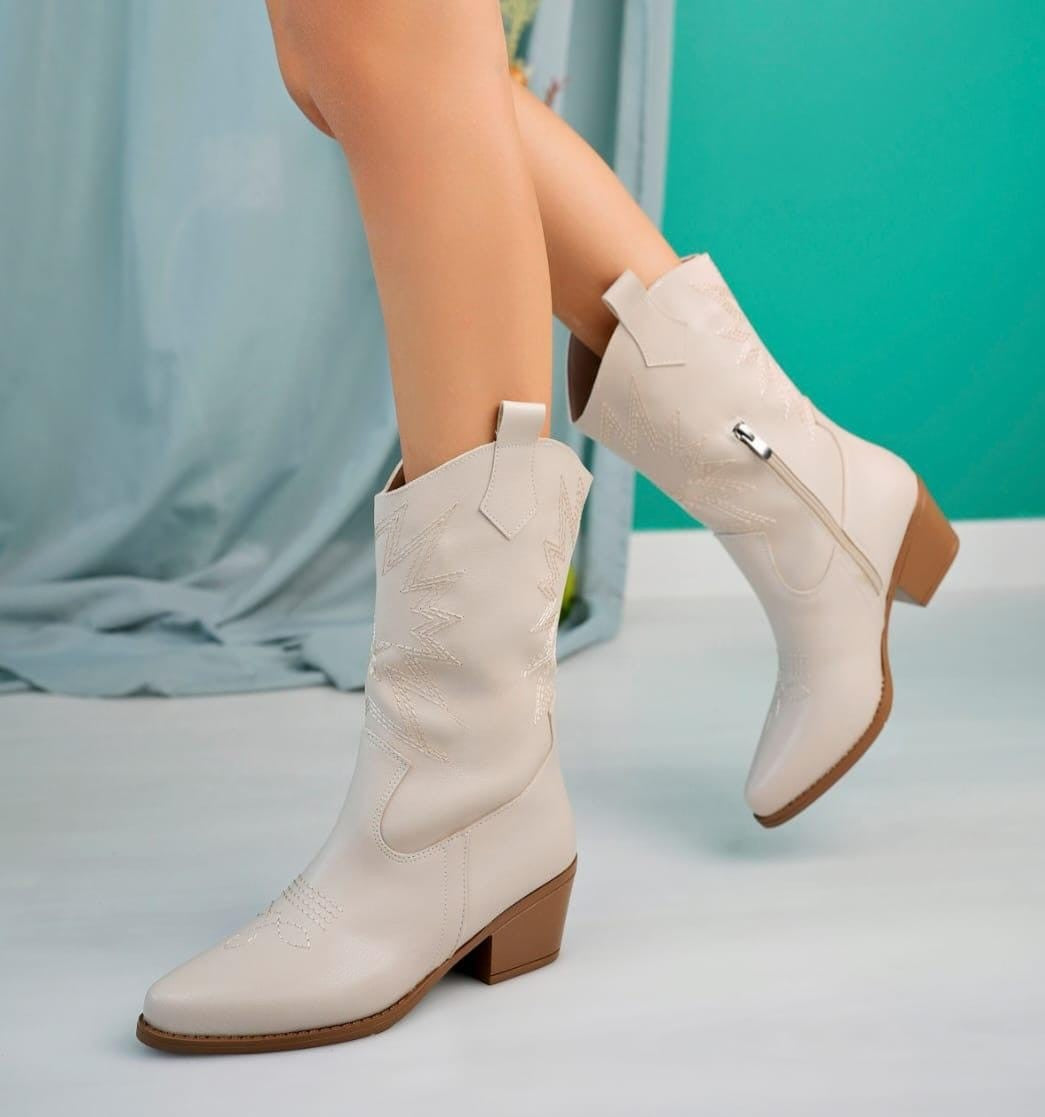 Women's Beige Skin High Heel Boots - STREETMODE ™