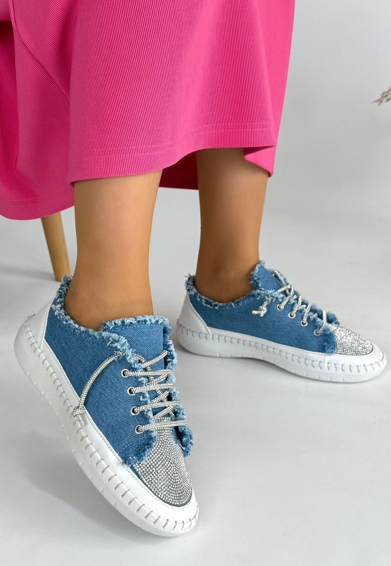 Women's Blue Denim Lace-Up Sneakers - STREETMODE ™