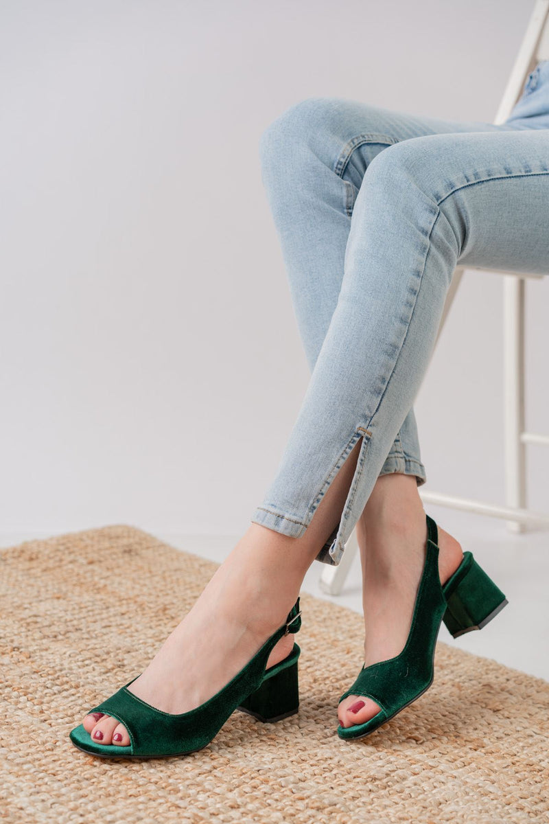 Eriola Khaki Velvet Detailed Low Heel Women's Shoes - STREET MODE ™