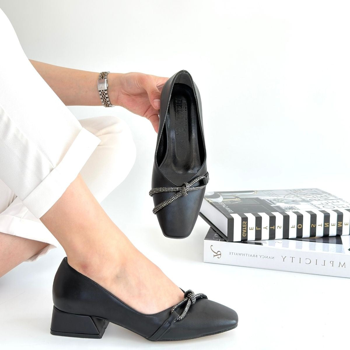 Women's Black Leather High Heel Shoes - STREETMODE ™