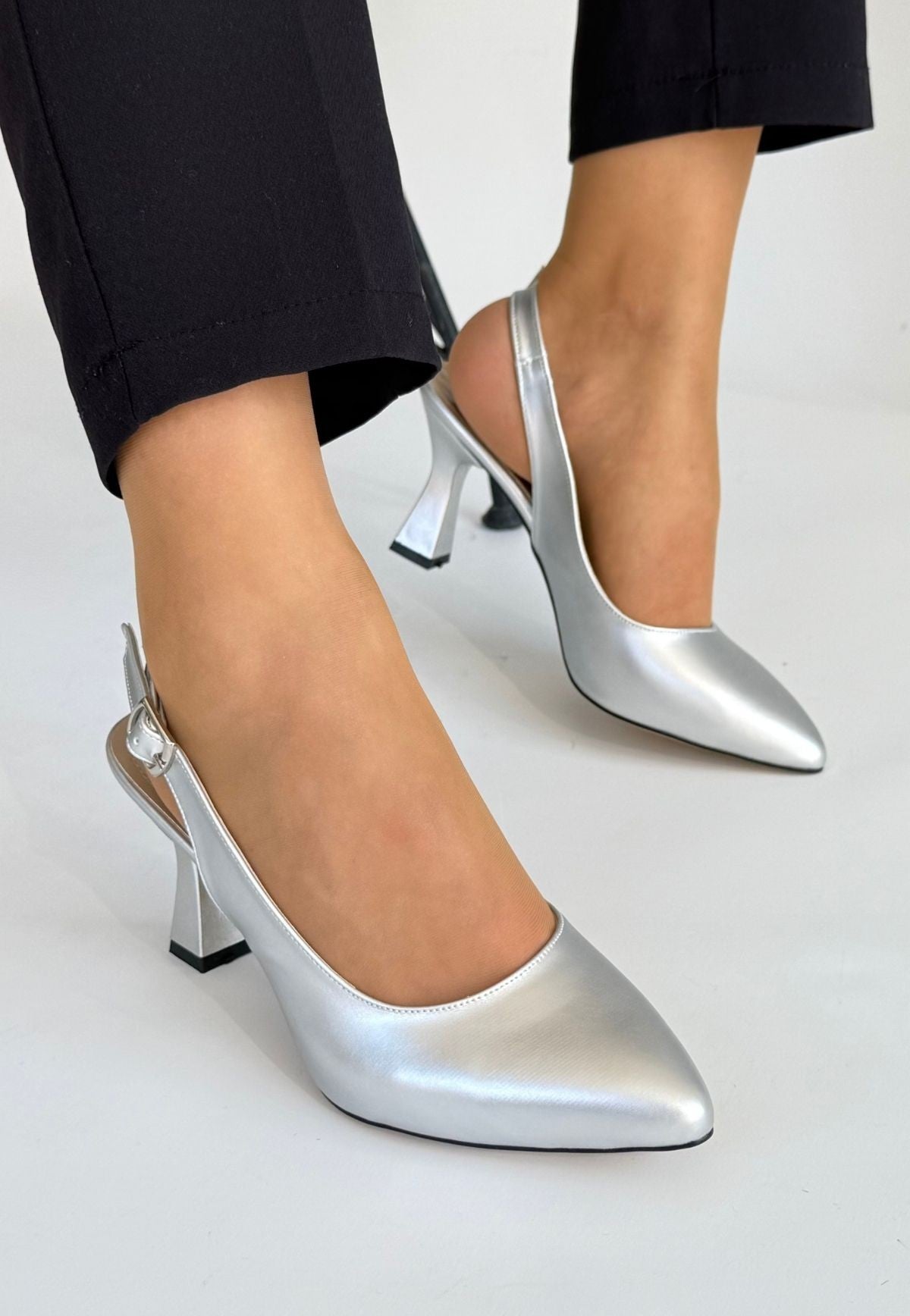 Women's Grey Leather High Heel Shoes - STREETMODE ™