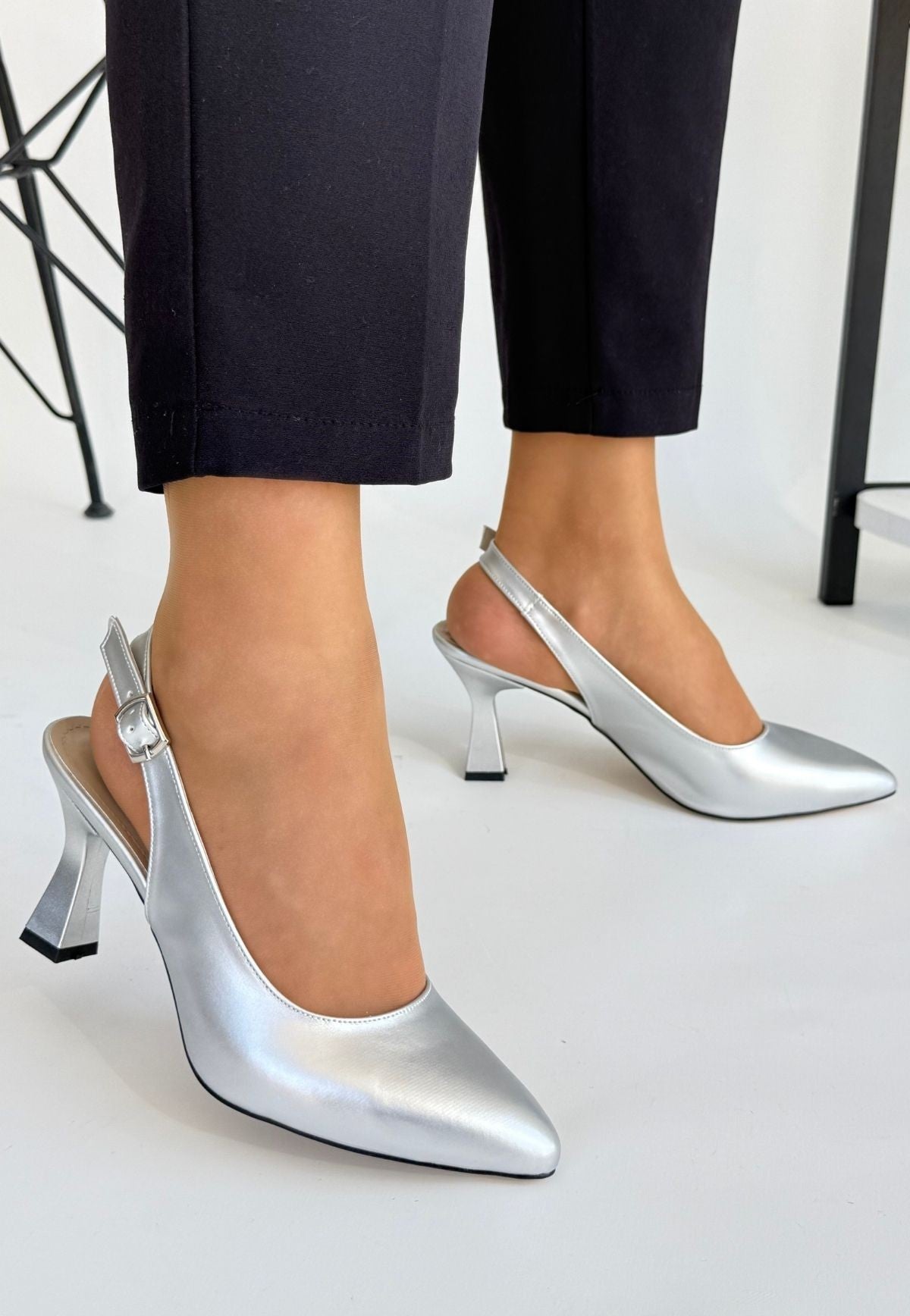 Women's Grey Leather High Heel Shoes - STREETMODE ™