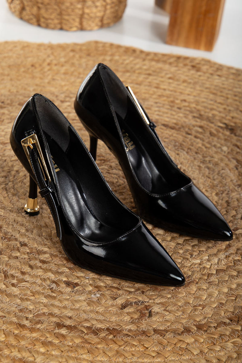 Women's Black Buckle Detail Pointed Toe Stiletto - STREETMODE ™