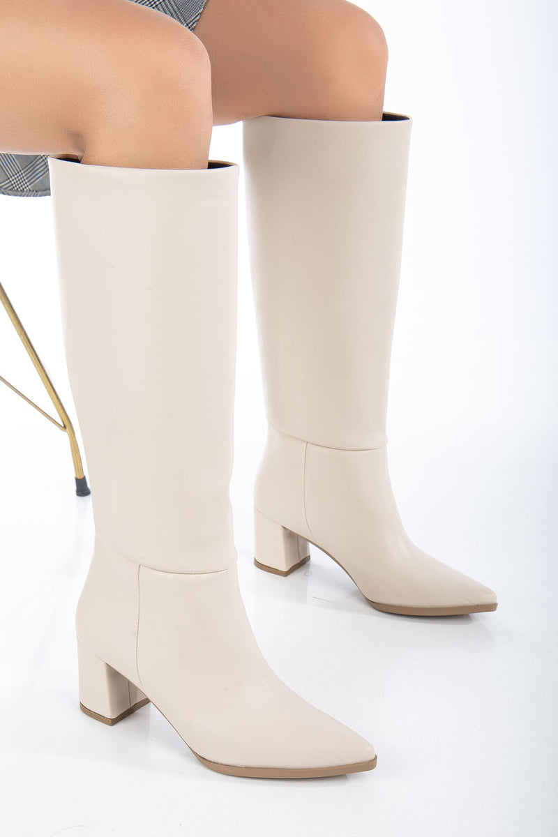 Women's Beige Pointed Toe Pull-On Boots - STREETMODE ™