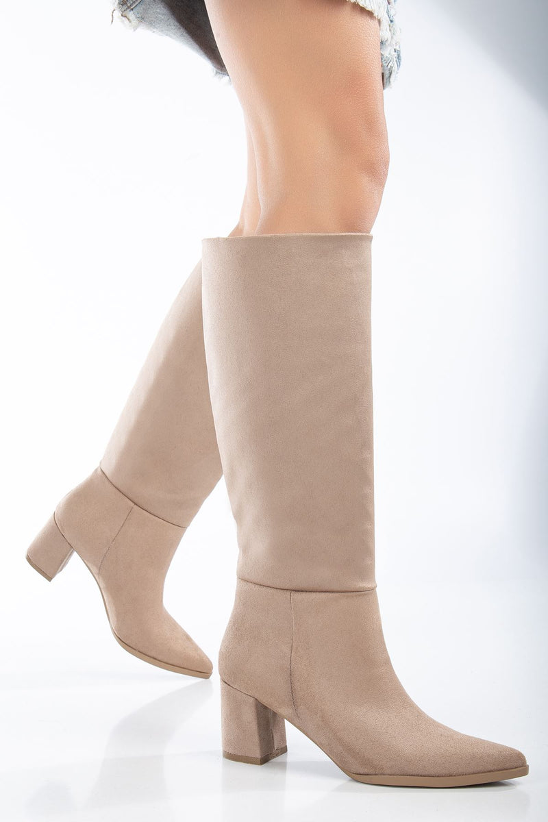 Women's Nude Suede Pointed Toe Pull-On Boots - STREETMODE ™