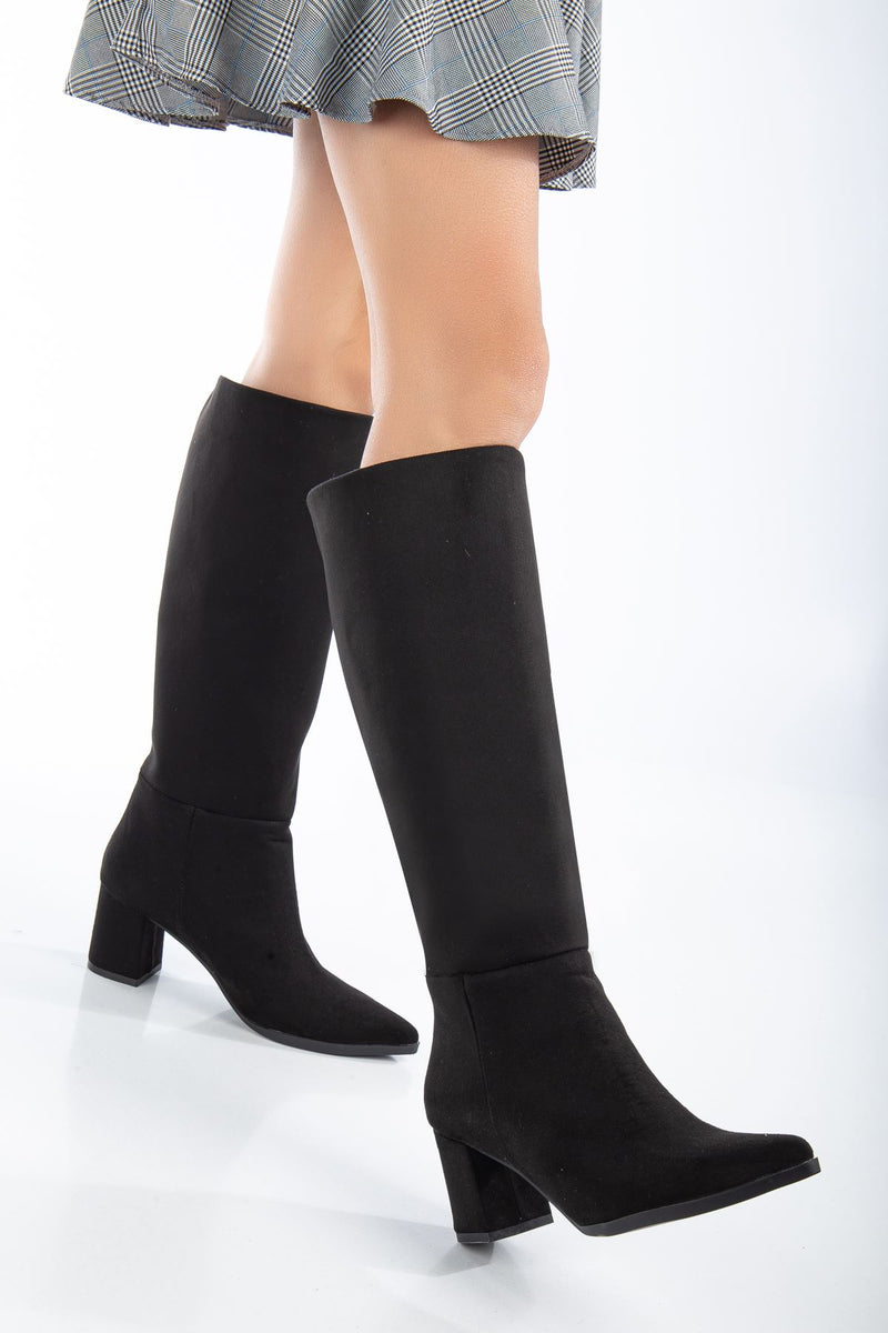 Women's Black Suede Pointed Toe Pull-On Boots - STREETMODE ™