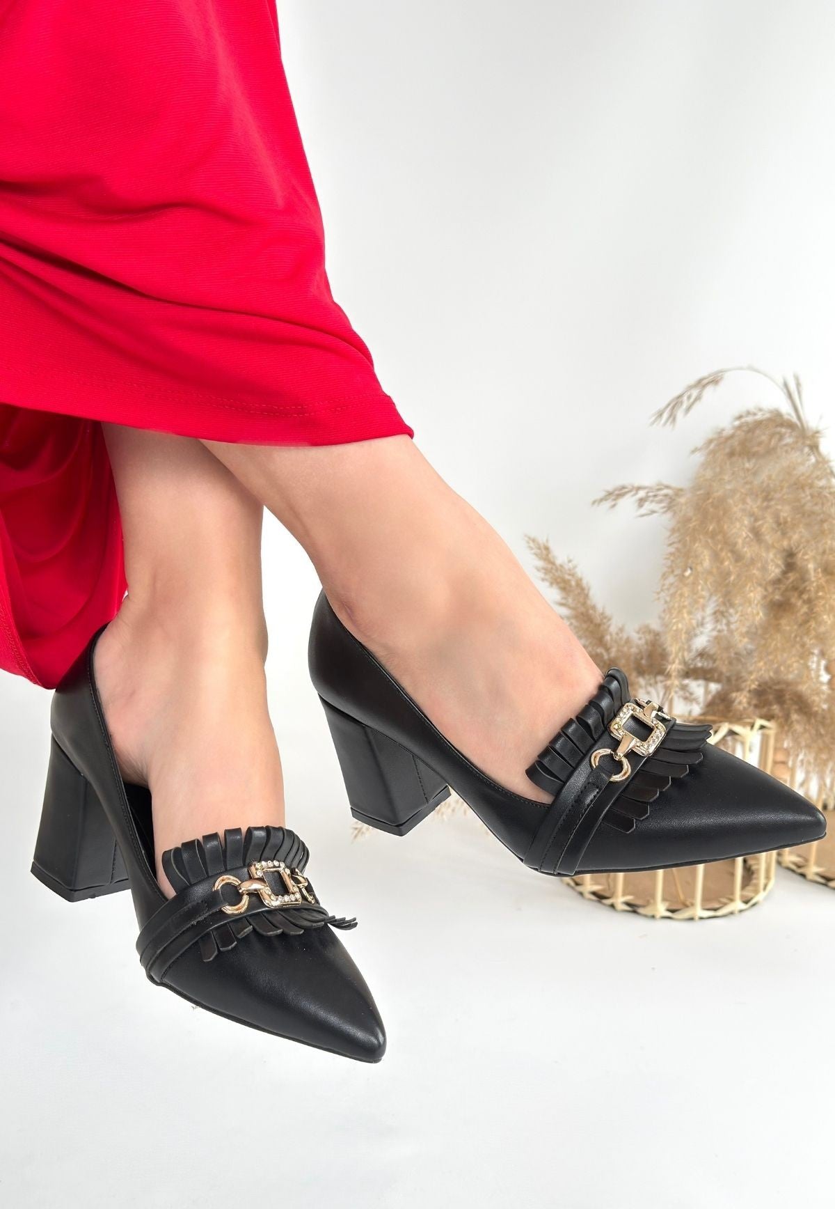 Women's Black Leather High Heel Shoes - STREETMODE ™