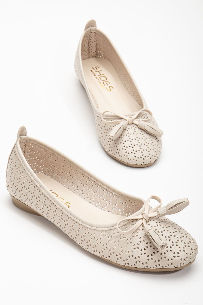 Fathie Cream Skin Women's Ballerinas - STREETMODE ™