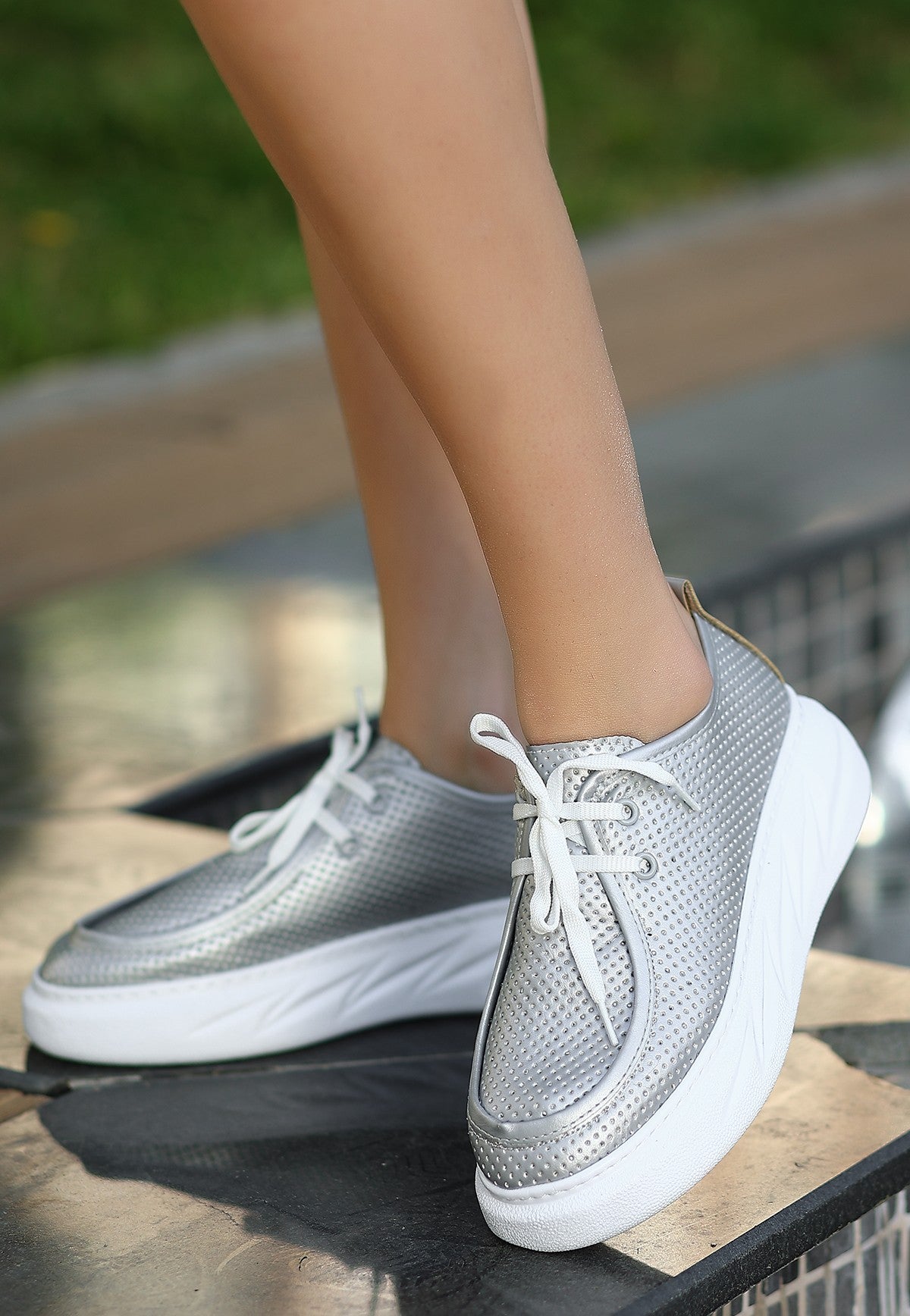 Women's Freya Gray Skin Lace-Up Sports Shoes - STREETMODE ™
